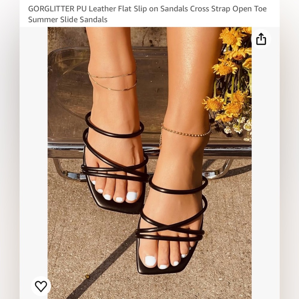 GORGLITTER PU Leather Flat Slip on Sandals Cross Strap Open Toe Summer Slide